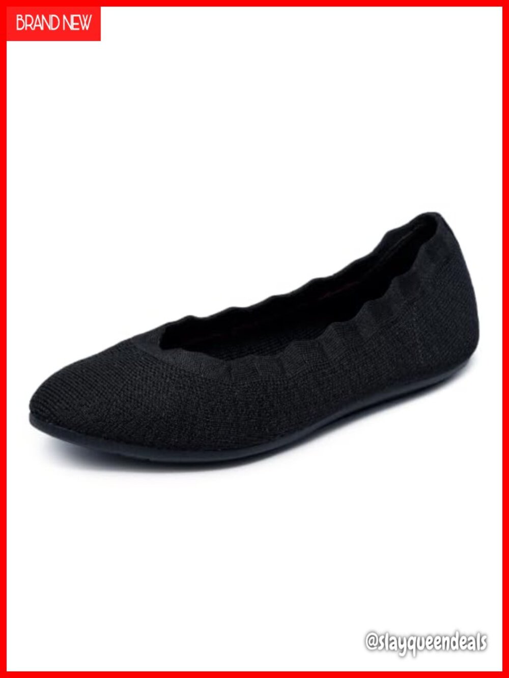 Vegan Knit Skimmer Ballet Flat Slip-On Loafers Scalloped Trim